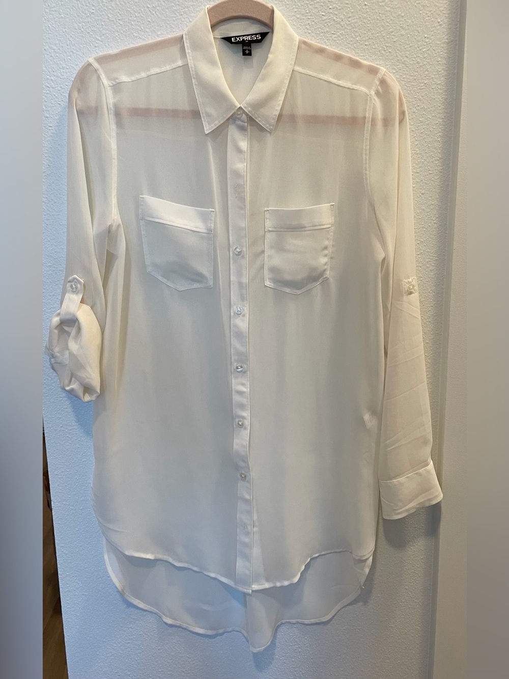 Express White Sheer Button-Down Blouse